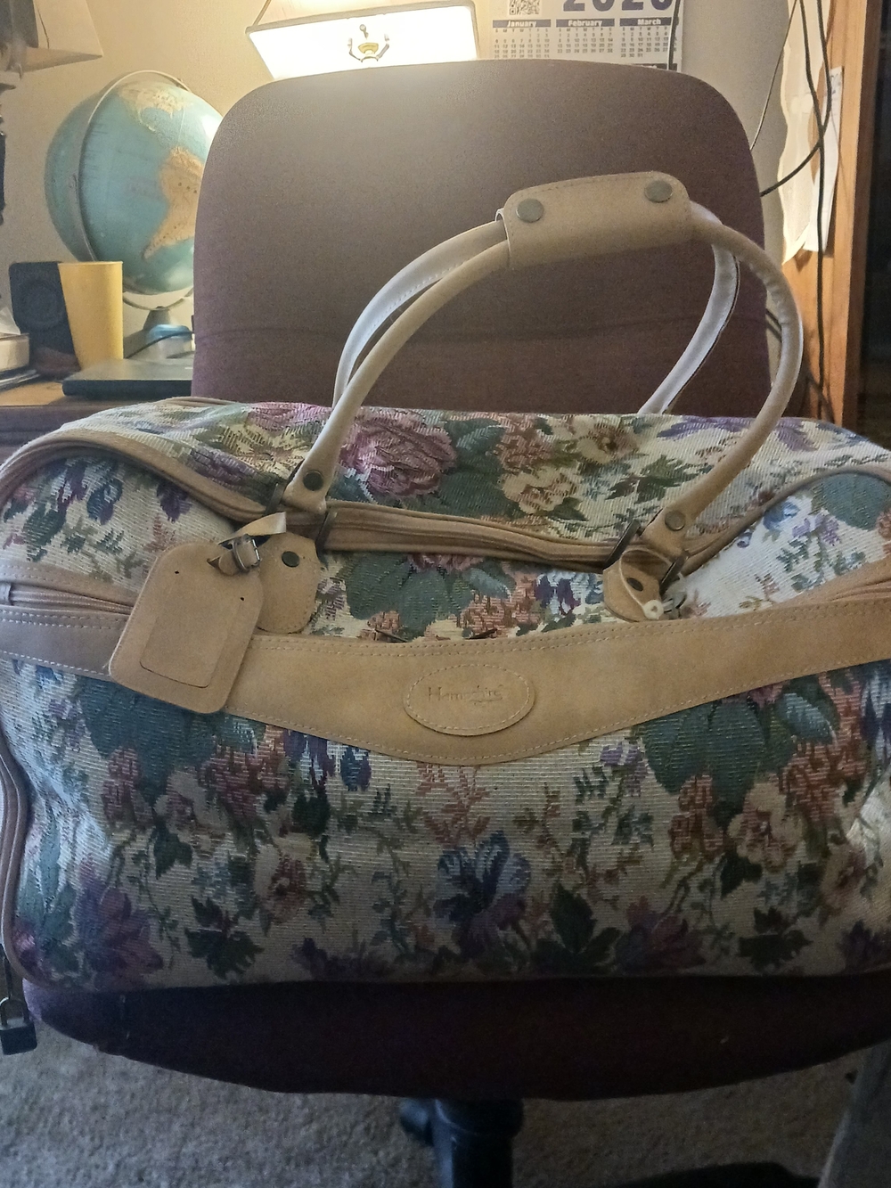 Floral Tapestry Duffel Bag with Beige Trim